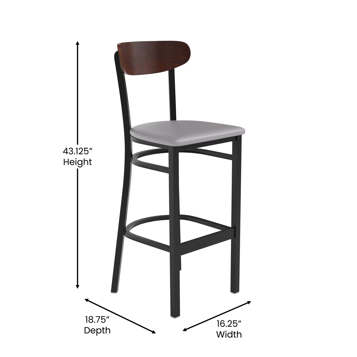 Gray Vinyl/Wood Back Barstool XU-DG6V6GYV-WAL-GG