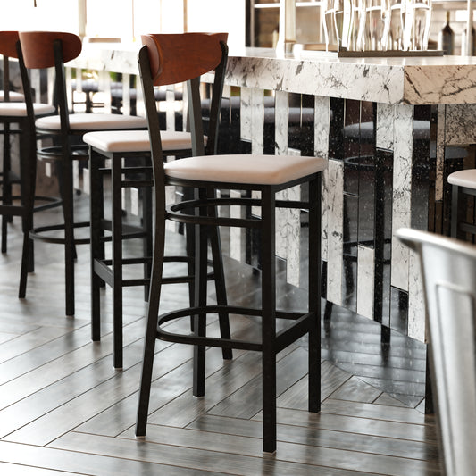 Gray Vinyl/Wood Back Barstool XU-DG6V6GYV-WAL-GG