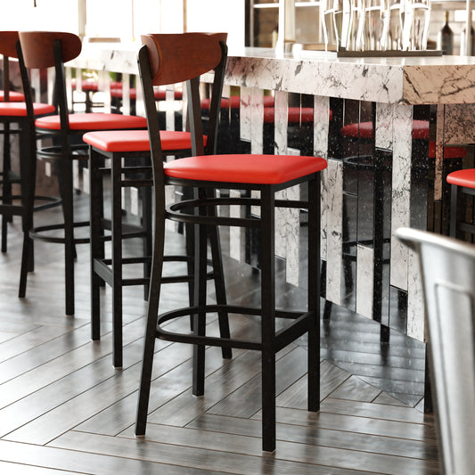 Red Vinyl/Wood Back Barstool XU-DG6V6RDV-WAL-GG