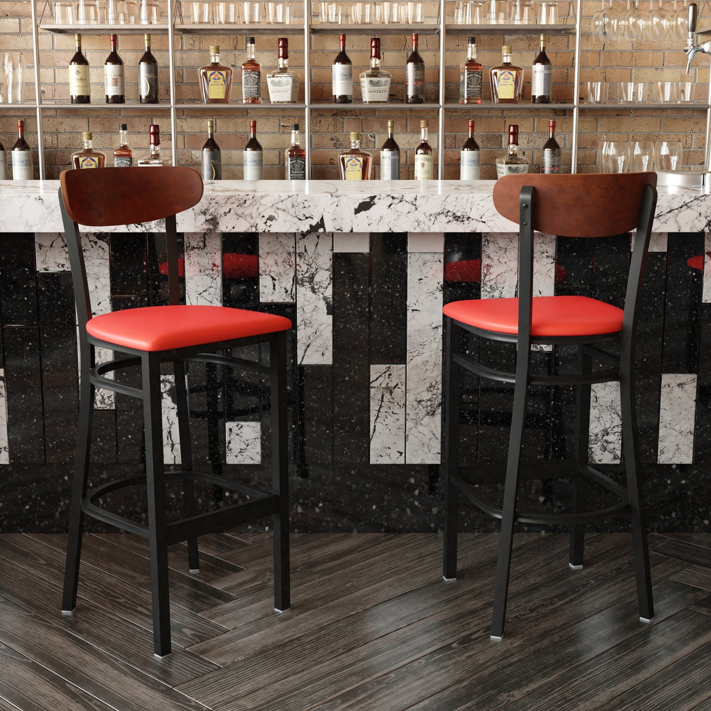 Red Vinyl/Wood Back Barstool XU-DG6V6RDV-WAL-GG