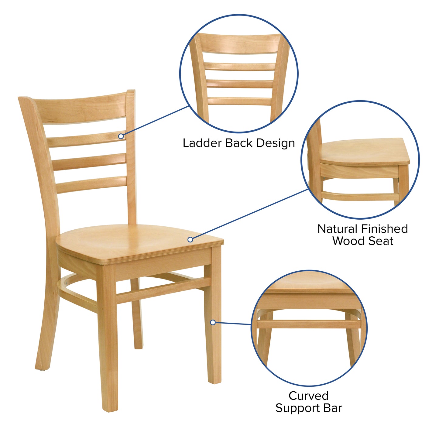 Natural Wood Dining Chair XU-DGW0005LAD-NAT-GG