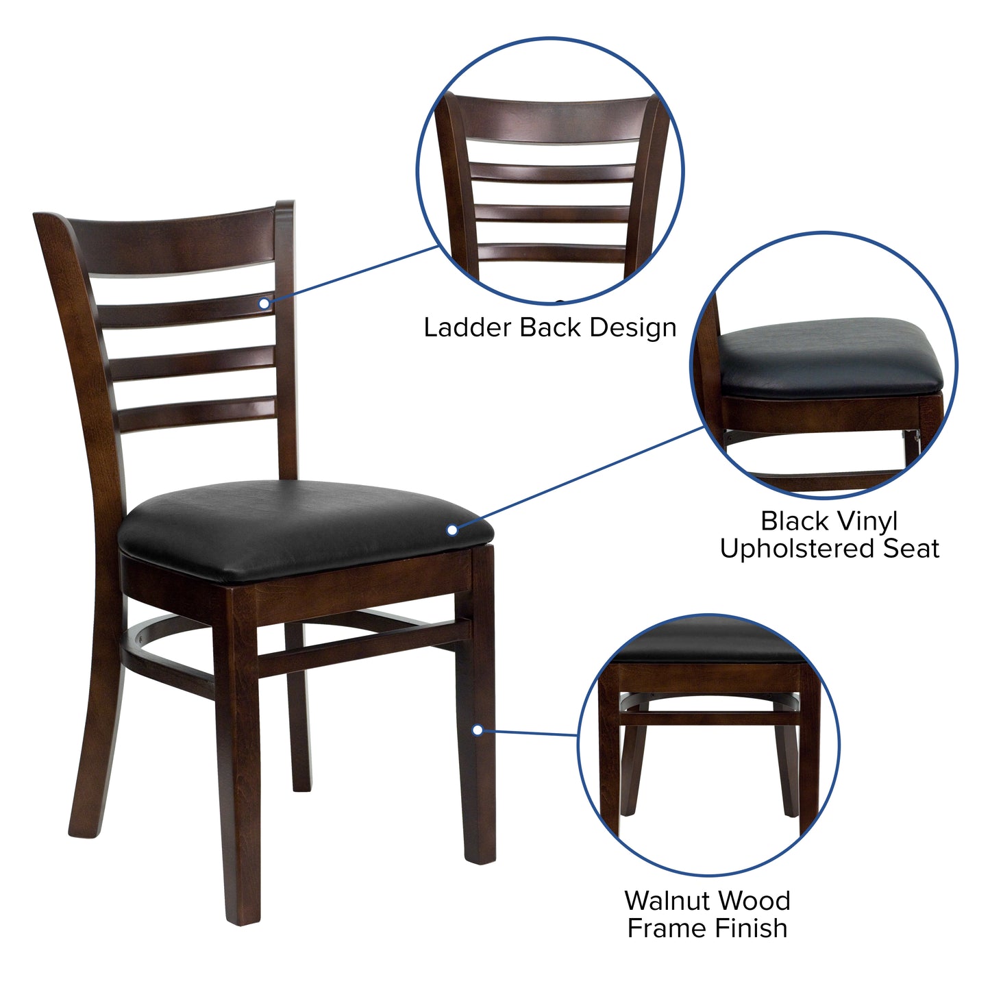 Walnut Wood Chair-Blk Vinyl XU-DGW0005LAD-WAL-BLKV-GG