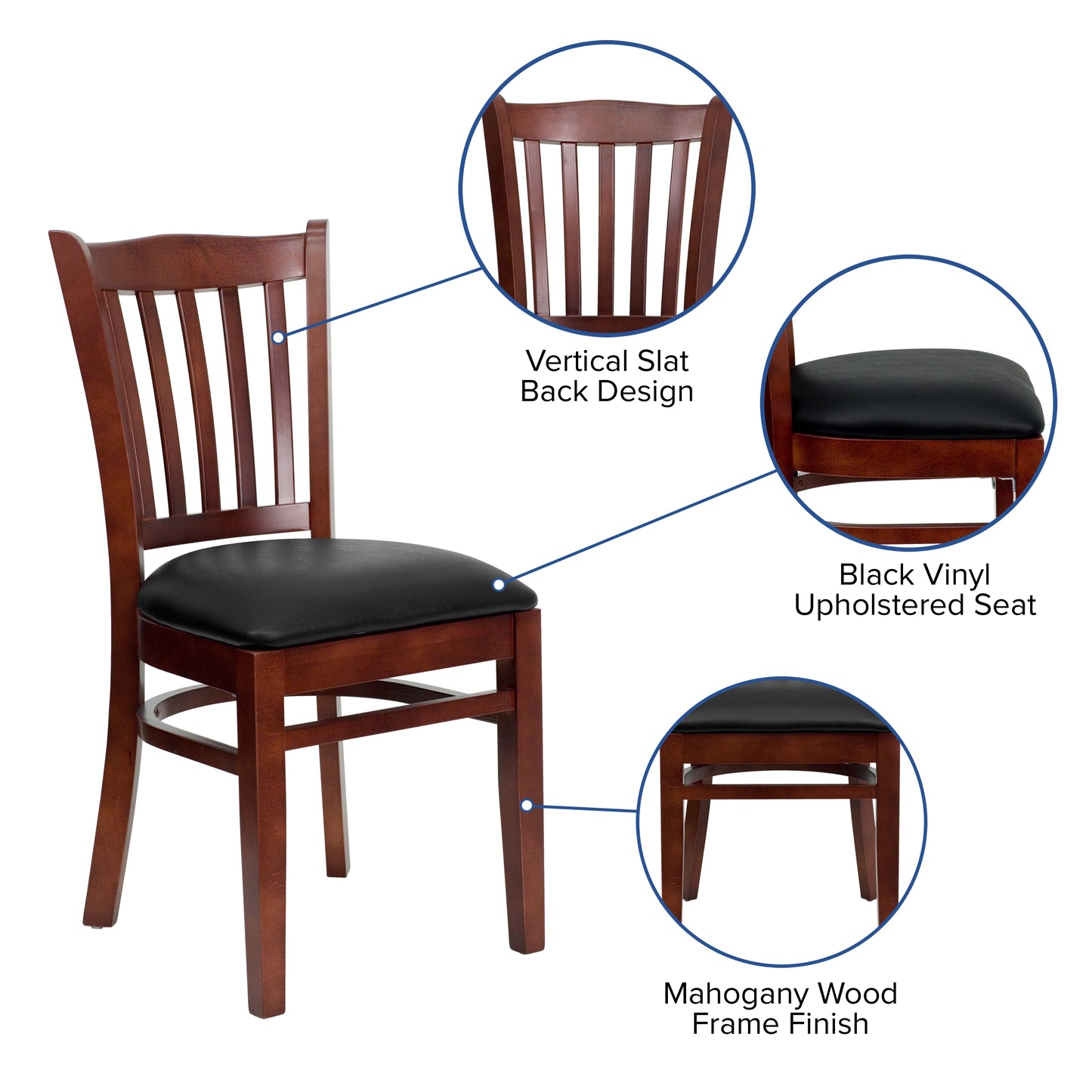 Mahogany Wood Chair-Blk Vinyl XU-DGW0008VRT-MAH-BLKV-GG