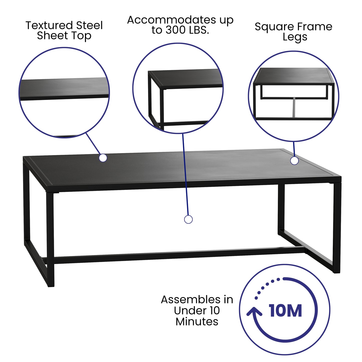 Black Outdoor Coffee Table XU-T6R60USO-1T-BK-GG