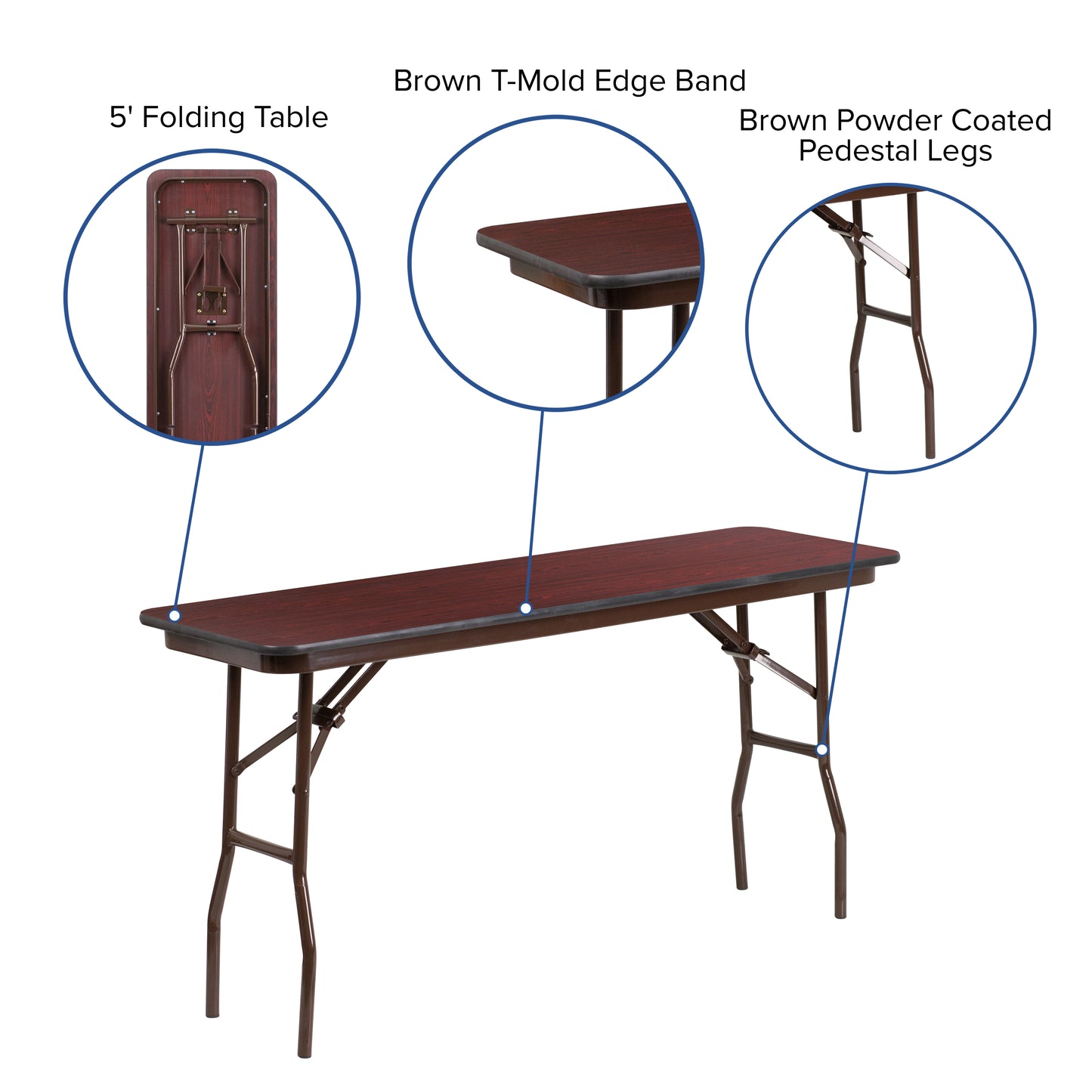 18x60 Mahogany Training Table YT-1860-MEL-WAL-GG