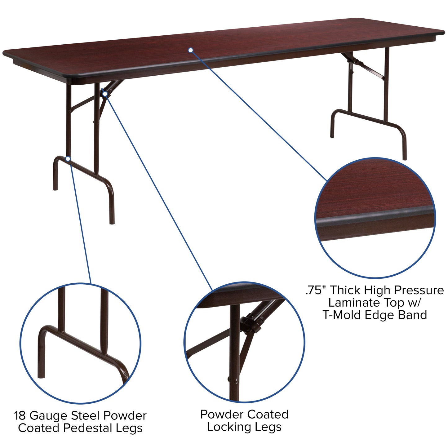 30x96 Mahogany Wood Fold Table YT-3096-HIGH-WAL-GG