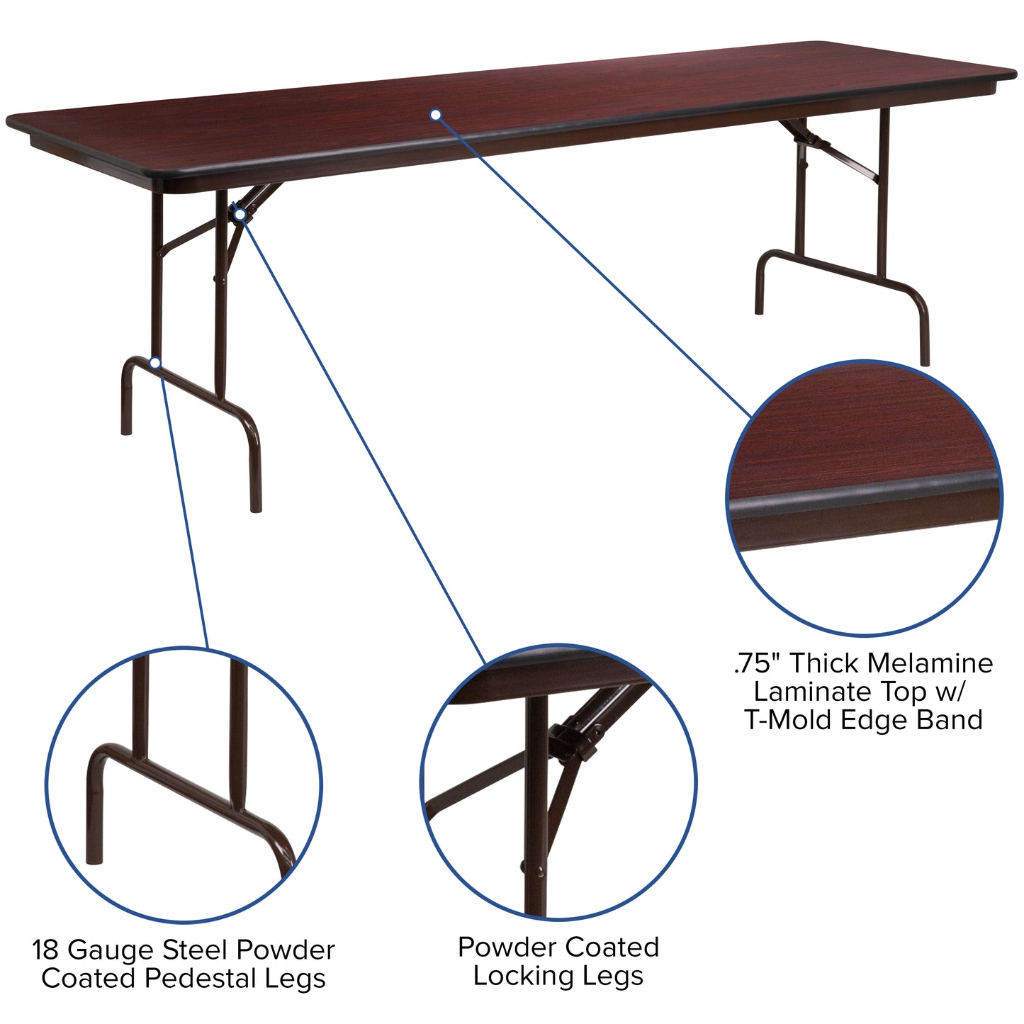 30x96 Mahogany Wood Fold Table YT-3096-MEL-WAL-GG