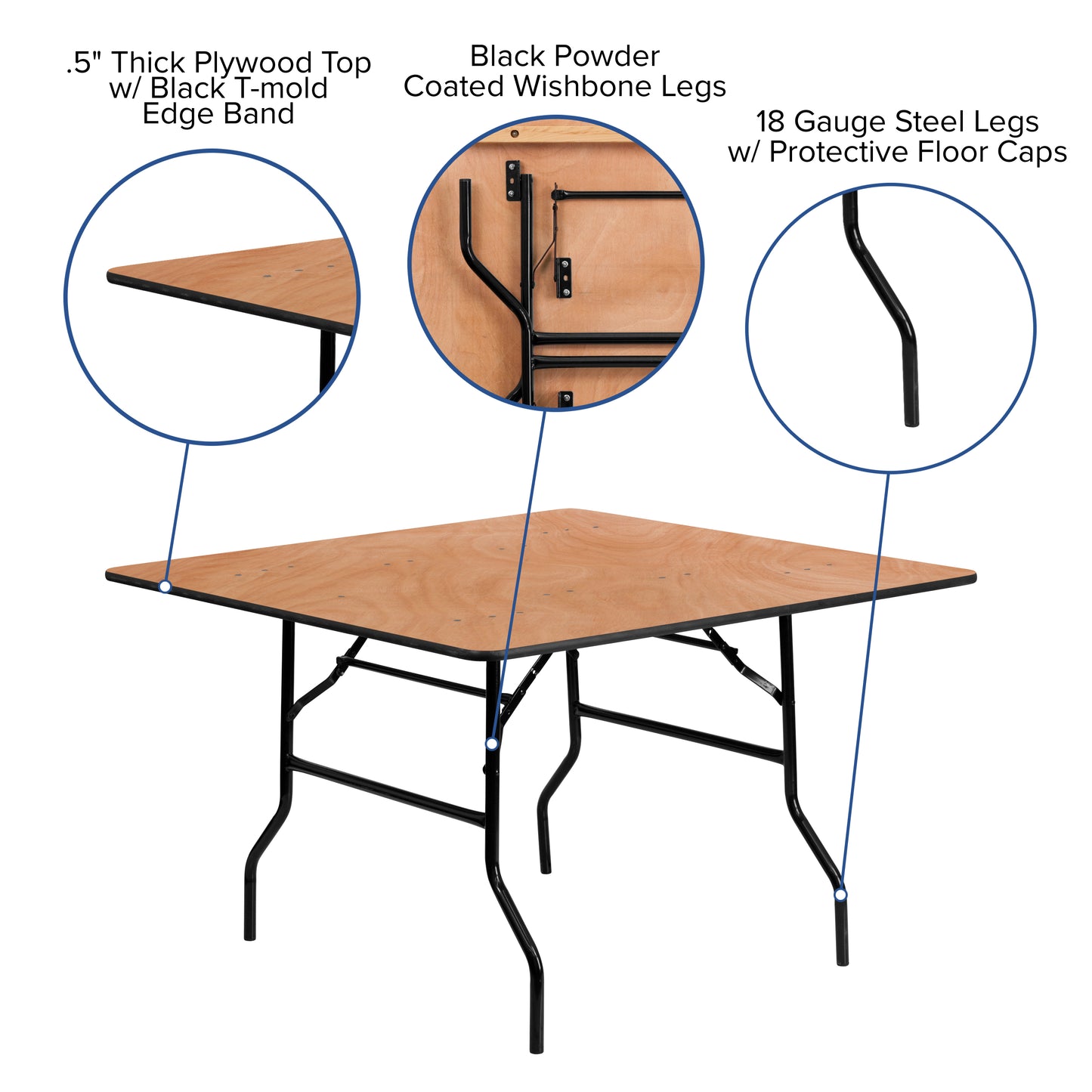 48SQ Wood Fold Table YT-WFFT48-SQ-GG