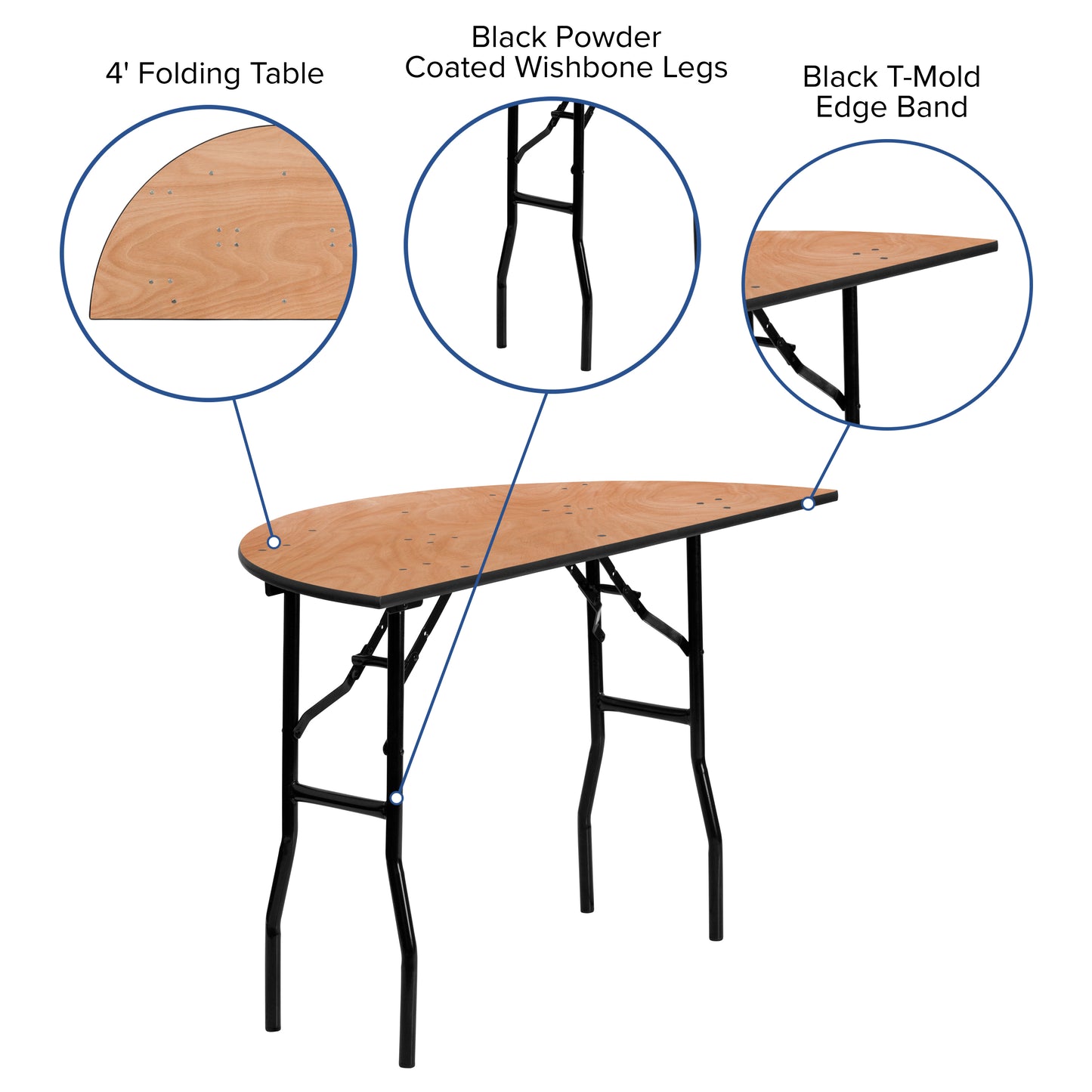 48HLF-RD Wood Fold Table YT-WHRFT48-HF-GG