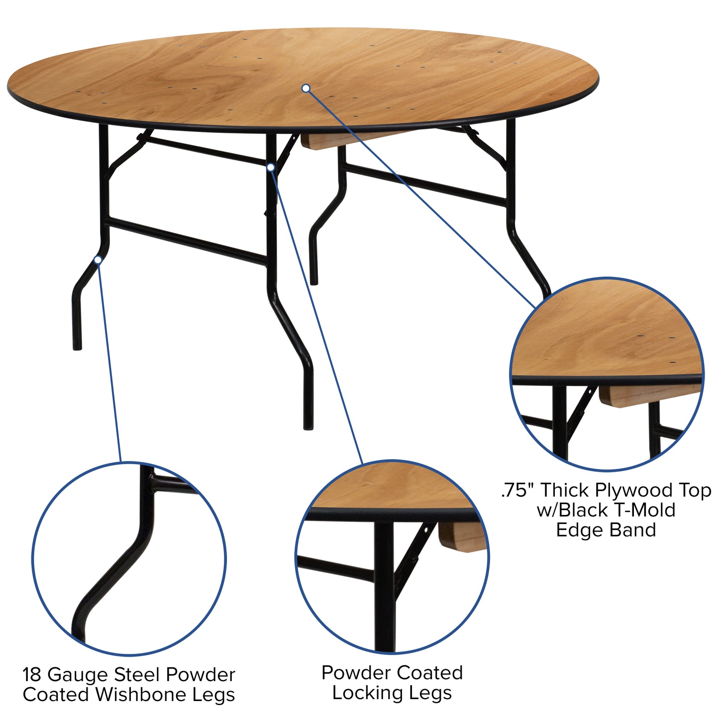 60RND Wood Fold Table YT-WRFT60-TBL-GG